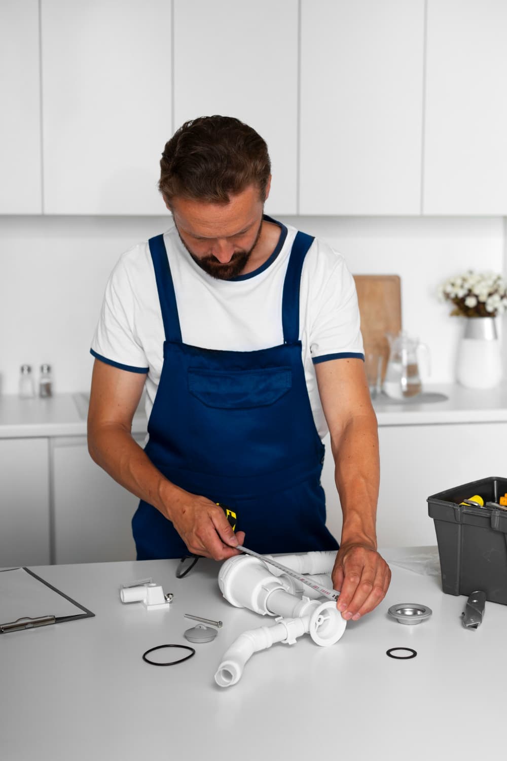 Technician repairing appliance